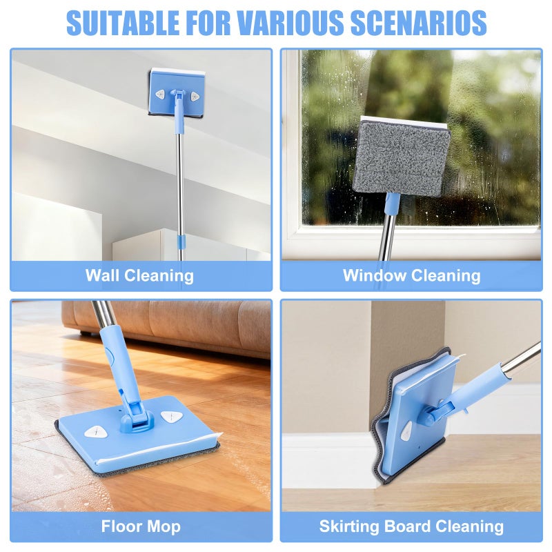 CALBEAU Wall Cleaner Mop with Long Handle 86 Inches, 4-in-1 Ceiling Cleaning Tool Duster with 8 Replacement Microfiber Chenille Pads for Walls, Baseboard, Ceiling, Window, Floor, Cabinet (Light Blue) - Image 5