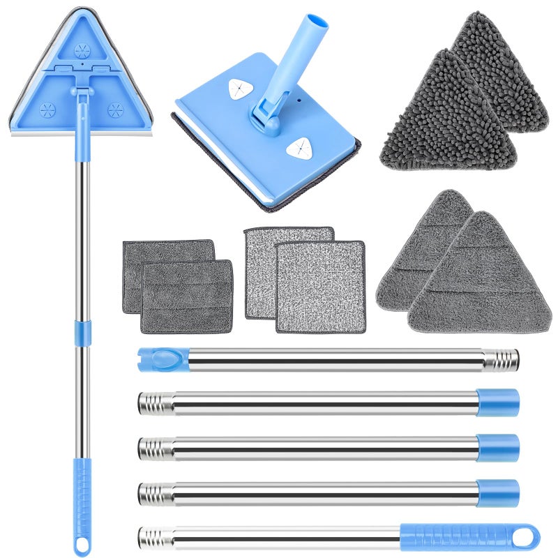 CALBEAU Wall Cleaner Mop with Long Handle 86 Inches, 4-in-1 Ceiling Cleaning Tool Duster with 8 Replacement Microfiber Chenille Pads for Walls, Baseboard, Ceiling, Window, Floor, Cabinet (Light Blue) - Image 2