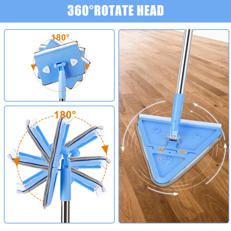 CALBEAU Wall Cleaner Mop with Long Handle 86 Inches, 4-in-1 Ceiling Cleaning Tool Duster with 8 Replacement Microfiber Chenille Pads for Walls, Baseboard, Ceiling, Window, Floor, Cabinet (Light Blue) - Image 4
