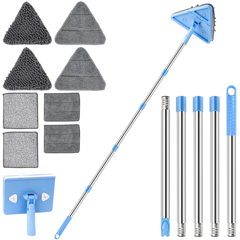 CALBEAU Wall Cleaner Mop with Long Handle 86 Inches, 4-in-1 Ceiling Cleaning Tool Duster with 8 Replacement Microfiber Chenille Pads for Walls, Baseboard, Ceiling, Window, Floor, Cabinet (Light Blue) - Image 1