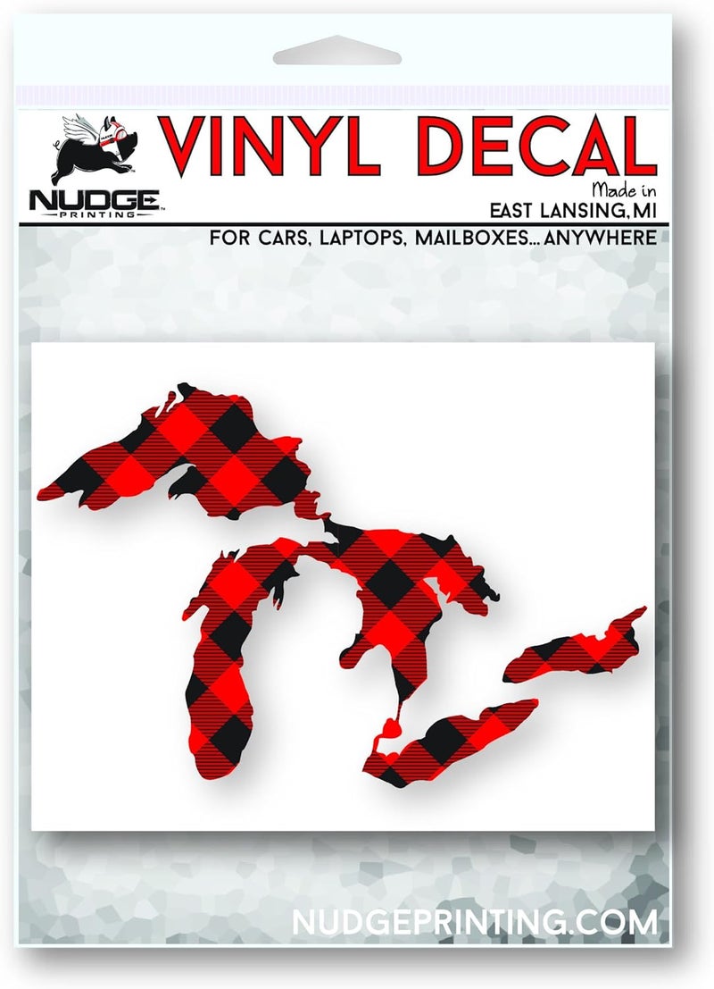 Nudge Printing Great Lakes Sticker Michigan Car Decal Premium Heavy-Duty Waterproof Vinyl for Bumpers, Windows, Laptops, Water Bottles or Coolers (Buffalo Check Red Plaid, 4.75" Wide) - Image 4