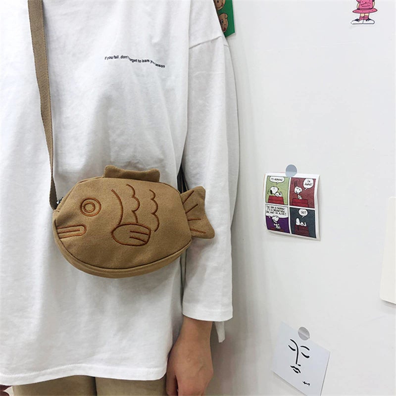 BXCNCKD Cute cartoon fish canvas messenger bag embroidered girl messenger bag - Image 2