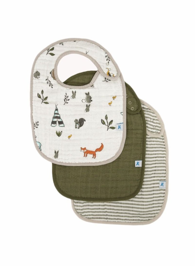 little unicorn 3 Pack Cotton Muslin Classic Bib Set Forest Friends 2 - Image 1