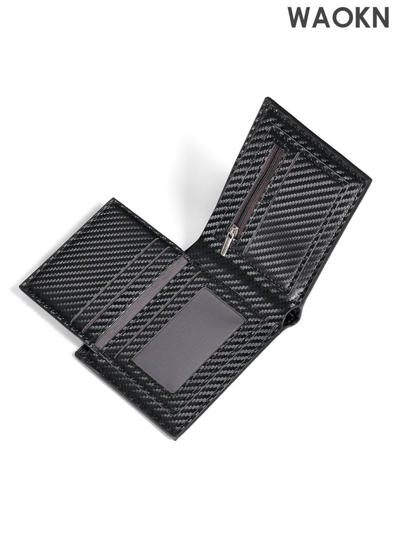 WAOKN Mens Wallet Multi-functional Casual Tersely Leather Trifold Carbon Fiber Rfid Blocking Card Holder Bifold Stylish Wallets, with a high-tech sense of luxury, convenient card and money withdrawal, large capacity wallet, multi slot card bag, simple and atmospheric design, combining fashion and practicality - Image 5