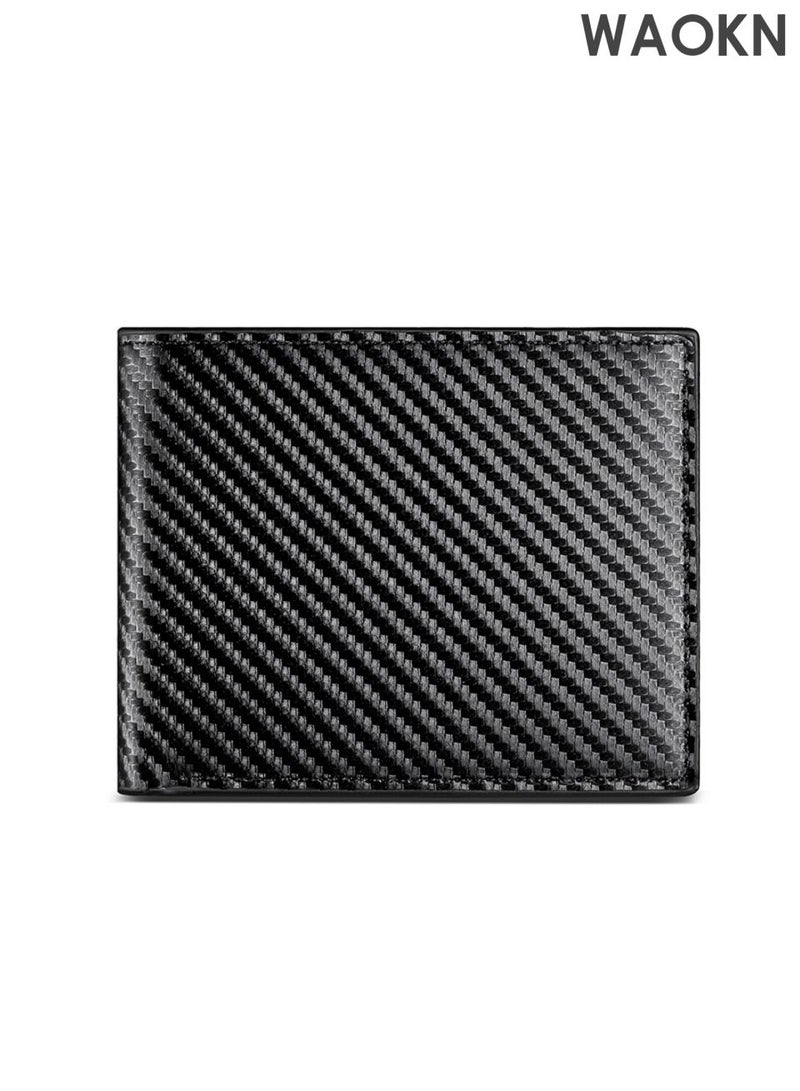 WAOKN Mens Wallet Multi-functional Casual Tersely Leather Trifold Carbon Fiber Rfid Blocking Card Holder Bifold Stylish Wallets, with a high-tech sense of luxury, convenient card and money withdrawal, large capacity wallet, multi slot card bag, simple and atmospheric design, combining fashion and practicality - Image 2