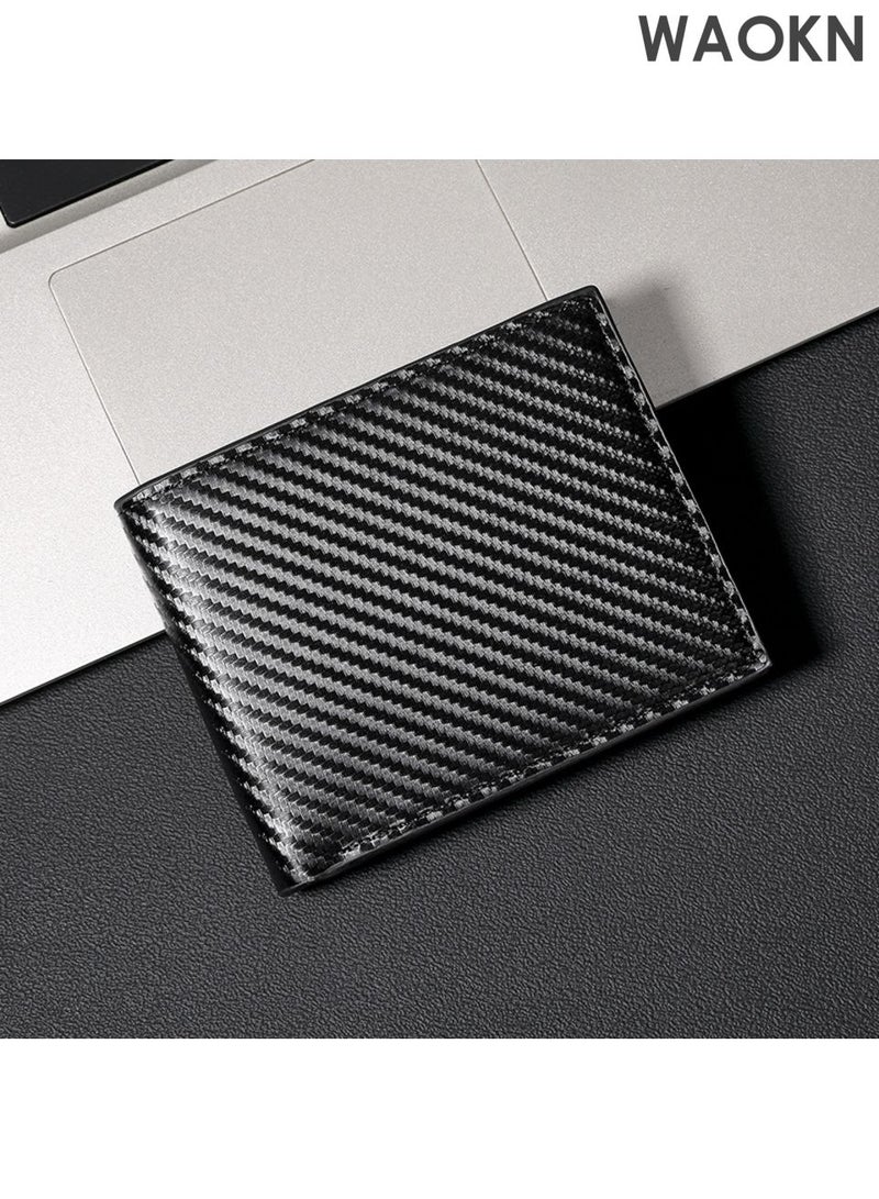 WAOKN Mens Wallet Multi-functional Casual Tersely Leather Trifold Carbon Fiber Rfid Blocking Card Holder Bifold Stylish Wallets, with a high-tech sense of luxury, convenient card and money withdrawal, large capacity wallet, multi slot card bag, simple and atmospheric design, combining fashion and practicality - Image 3