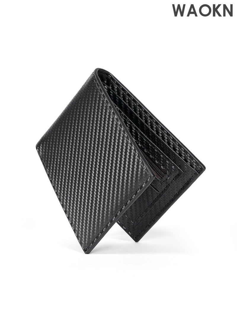WAOKN Mens Wallet Multi-functional Casual Tersely Leather Trifold Carbon Fiber Rfid Blocking Card Holder Bifold Stylish Wallets, with a high-tech sense of luxury, convenient card and money withdrawal, large capacity wallet, multi slot card bag, simple and atmospheric design, combining fashion and practicality - Image 4