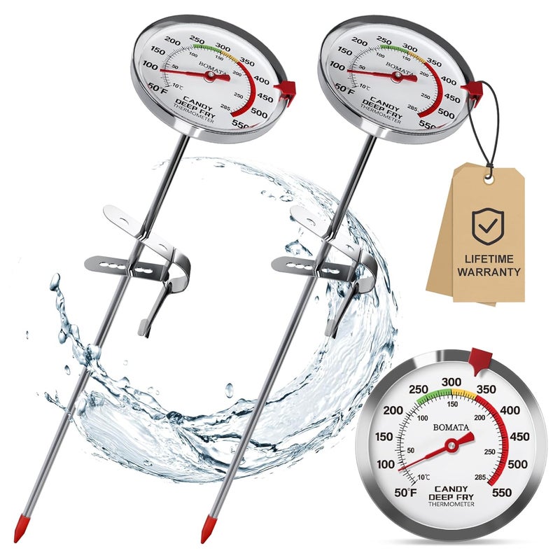 BOMATA 2-Pack Waterproof IP67 Candy Thermometers with Pot Clip, Deep Fry Oil Thermometer with Upgraded 2.5in Large Display for Cooking, Food, Turkey, BBQ, Grill... Mth400 Silver & Gray - Image 1