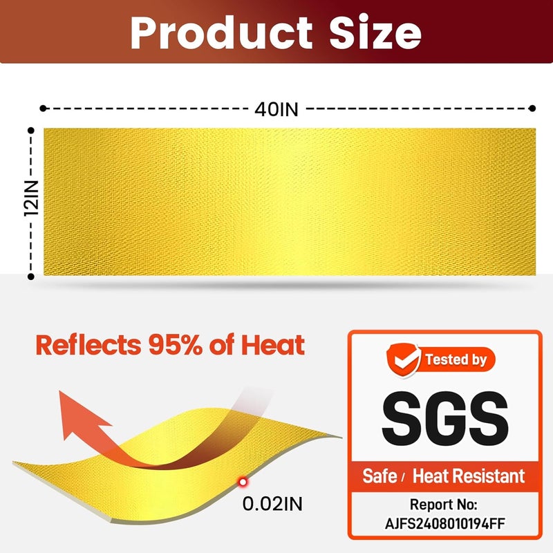 Amerbro Heat Shield Automotive Aluminum Reflects 95% of Radiant Heat, 12" x 40" Stove Heat Shield to Protect Refrigerator, Heat Shield Wrap for Exhaust, Motorcycle, Wood Stove, Cabinet, Fireplace (Gold) - Image 2