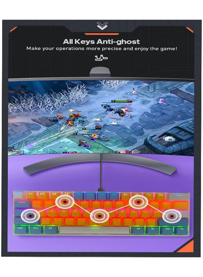 61 Keys Rgb Gaming Keyboard 60% Mini Wired Waterproof With Anti Ghosting Keyboard And Three Color Keycaps With Red Switch For Gamers(Yellow Blue And White) - Image 3