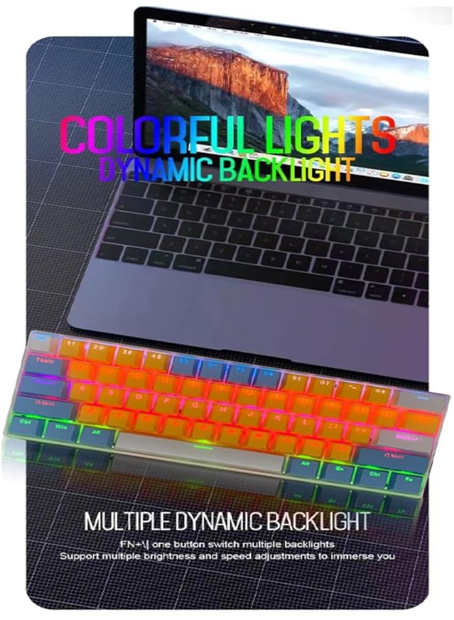 61 Keys Rgb Gaming Keyboard 60% Mini Wired Waterproof With Anti Ghosting Keyboard And Three Color Keycaps With Red Switch For Gamers(Yellow Blue And White) - Image 2
