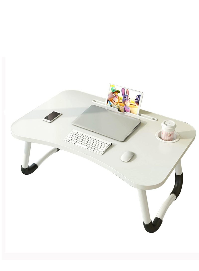 زيريفام Zerifam للطي طاولة كمبيوتر محمول - محمول طاولة الدراسة على السرير ، طاولة الطعام مع درج التخزين ، طاولة قابلة للطي على السرير ، أريكة للدراسة والعمل والترفيه . أبيض - Image 1
