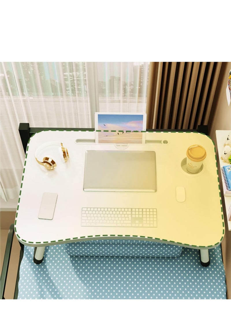 زيريفام Zerifam للطي طاولة كمبيوتر محمول - محمول طاولة الدراسة على السرير ، طاولة الطعام مع درج التخزين ، طاولة قابلة للطي على السرير ، أريكة للدراسة والعمل والترفيه . أبيض - Image 2