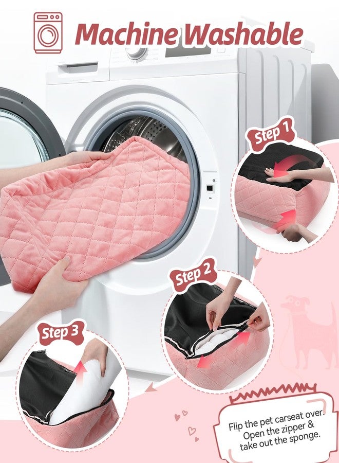 WOOAIDAGG Dog Car Seat for Small Dogs Up to 25lbs,Soft Washable Fabric Fill in Memory Foam,Easy to Assemble with 2 Clip-On Safety Leashes and Storage Pockets,Front or Back Seat are Both OK (Pink) - Image 5