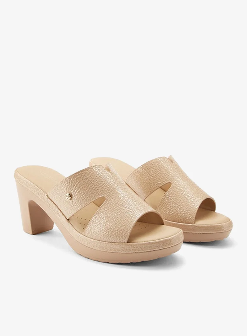Flora Bella By Shoexpress Textured Slip-On Sandals with Block Heels