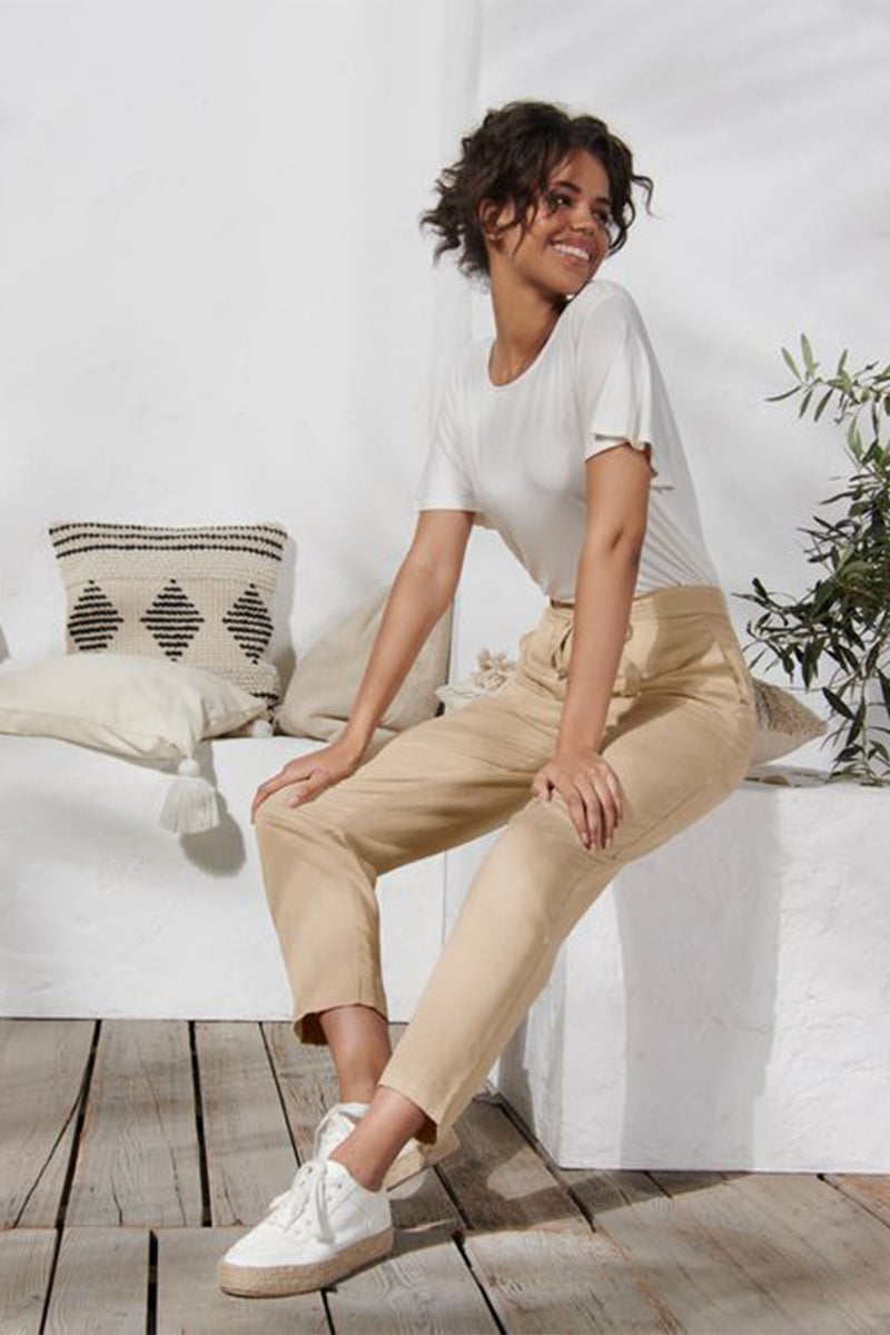 Tchibo Women Modern Fit Plain Straight Leg Pants, Beige - Image 1