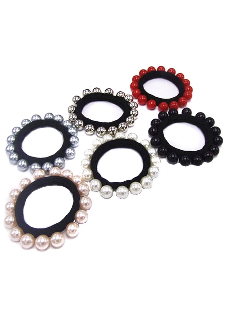 Suoirblss Suoirblss 10 Pcs Women Polychromatic Imitation Pearl Elastic Hair Bands Cotton Stretch Hair Ties Ponytail Girl Headbands Hair Ropes Hair Accessories 