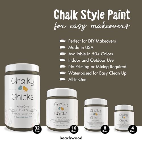 Chalky Chicks All-in-One Chalk Paint for Furniture or Cabinet - 32 Fl Oz - Matte Finish Beachwood (Brown/Gray) for Metal, Wood Furniture Paint - No Sanding All-in-One for Home Decor & Crafts, USA Made - Image 2