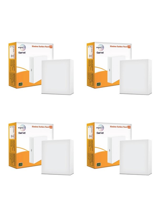 Wipro Polycarbonate Garnet 12W Rimless Square Led Surface Panel | Cool White Light (6500K) | Elegant Rimless Design for Wider Spread of Light | Surface Mounted Led Down Light for Ceiling | Pack of 4 - Image 1