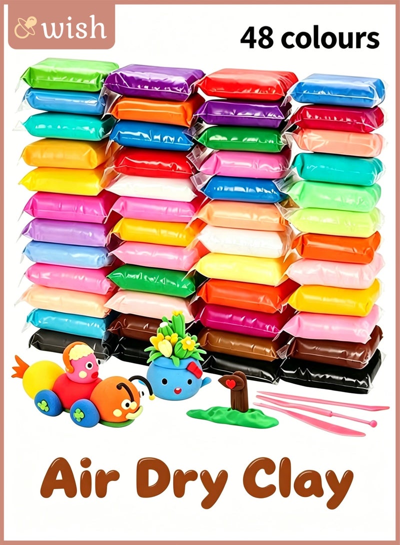 Wish 48 Colors Plasticine with 3 Sculpting Tools, Air Dry Clay, Modeling Clay Kit, DIY Plasticine for Children Education - Image 1