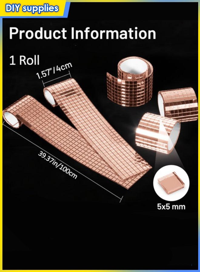 Mirror Mosaic Tiles, 1.6K/3.2K/4.8K PCS Self-Adhesive Mirror Tiles, DIY Small Mirror Mosaics, Disco Ball Mirror Tiles rushed Stickers Self-Adhesive Baseboard Wall Borders Door Frame Window Frame Decoration Frame Stickers Border FOR DIY Crafts, Disco Ball Making, Home, Indoor, Vase, Cup, Mirror, Photo Frame, Kitchen, Bathroom, Bedroom Decoration 4*100CM/SET (Rose gold） - Image 2