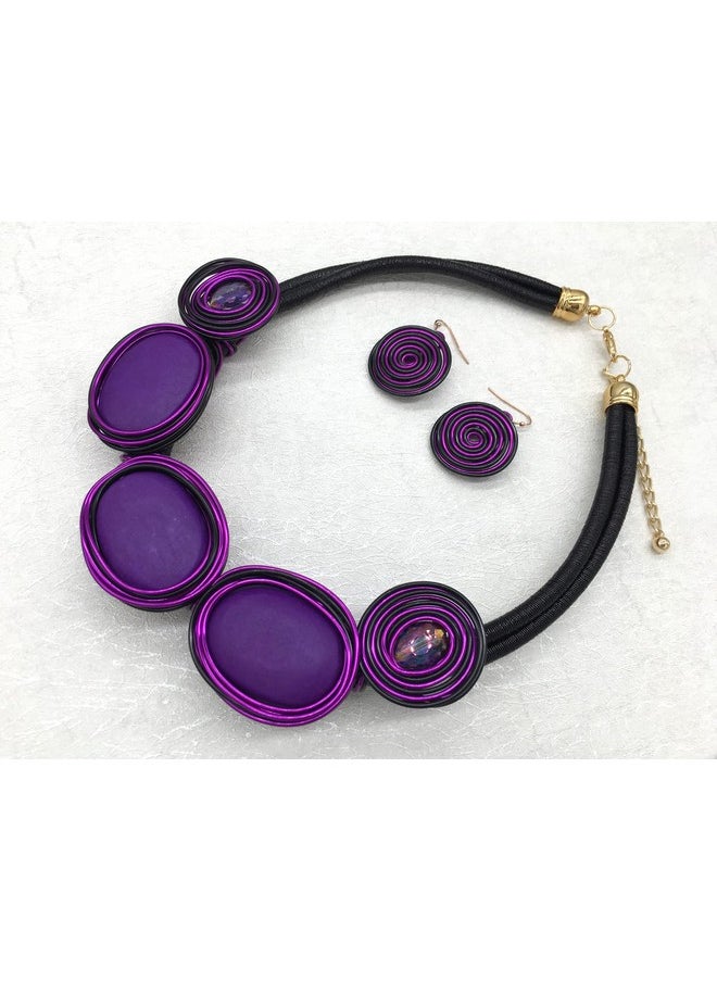 JHWZAIY - Chunky African Jewelry Statement Necklace For Women Tribal Fashion Costume Earring Set Unique Rhinestone Crystal Gold Wire Wrapped Big Wood Pendent Collar Choker Bib Handmade (20) - Image 1
