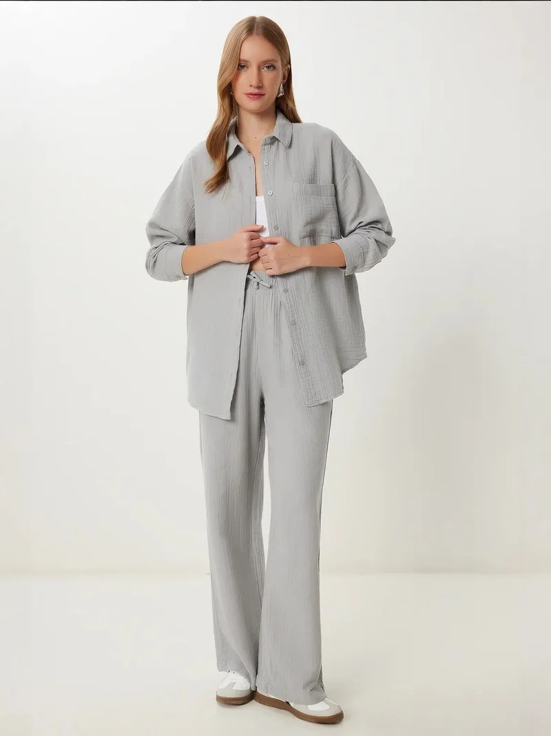 السعادة في إسطنبول ISTANBUL High Waist Wide Leg Two-Piece Co-ord Set with Shirt Collar