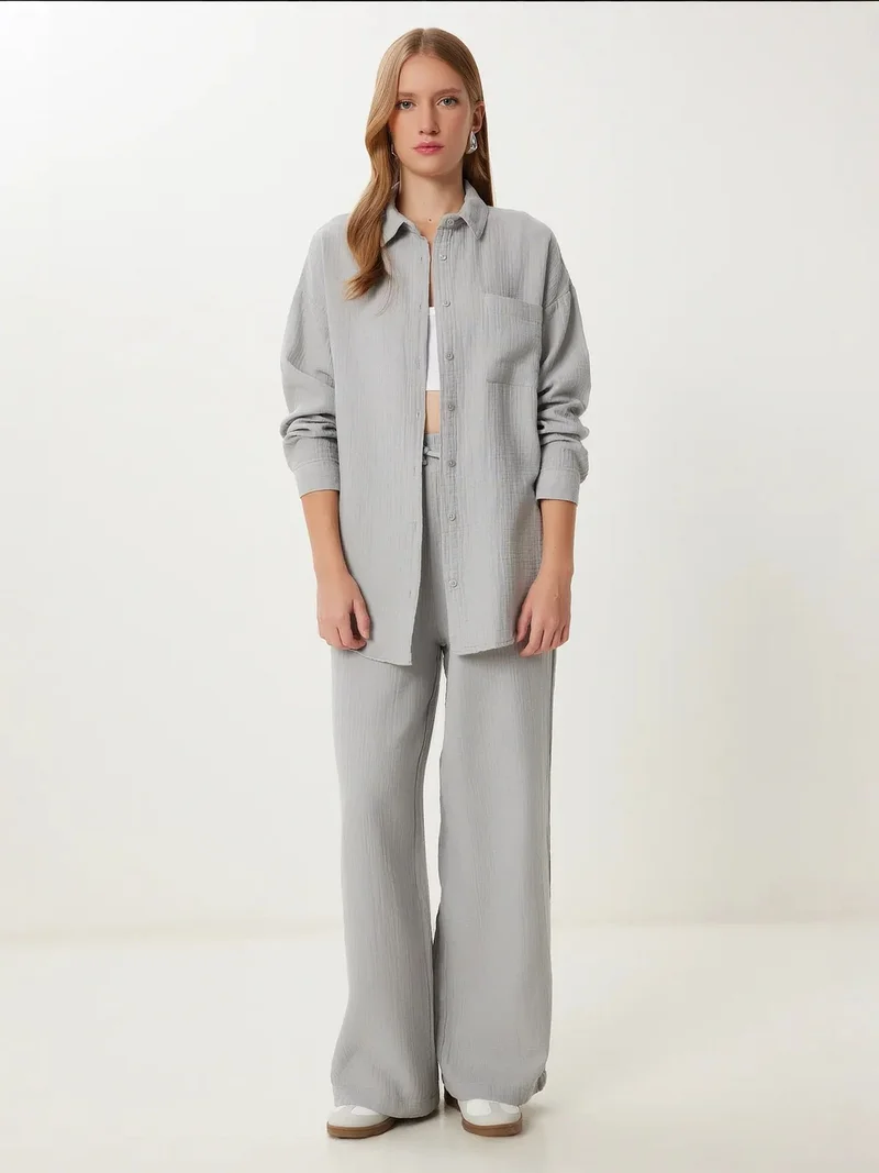 السعادة في إسطنبول ISTANBUL High Waist Wide Leg Two-Piece Co-ord Set with Shirt Collar