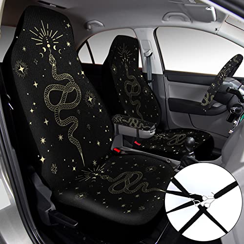 Riakrum 15 Pcs Purple Colorful Owl Car Seat Covers Full Set Space Cats Car Covers for Front Rear Seat Steering Wheel Wrist Strap Armrest Pad Shoulder Pads - Image 2