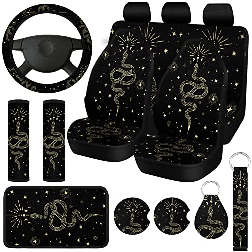 Riakrum 15 Pcs Purple Colorful Owl Car Seat Covers Full Set Space Cats Car Covers for Front Rear Seat Steering Wheel Wrist Strap Armrest Pad Shoulder Pads - Image 1