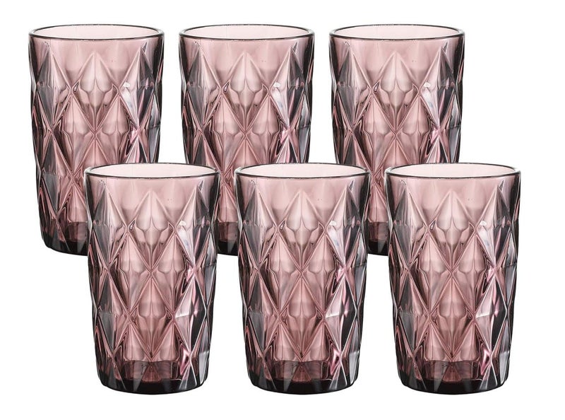 WRINGO Premium Juice Glasses 450 ML Drinking Glasses, Highball Lead-Free Glasses, Tumblers for Water, Juice, Beer, Cocktail and Mixed Drinks - 6 Pieces, Transparent (Pink) (WR-20) - Image 1