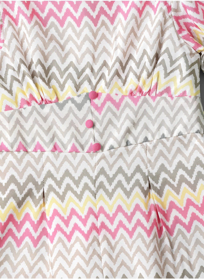 Jelliene Girls Chevron Print Puff Sleeve Jumpsuit  - Image 3