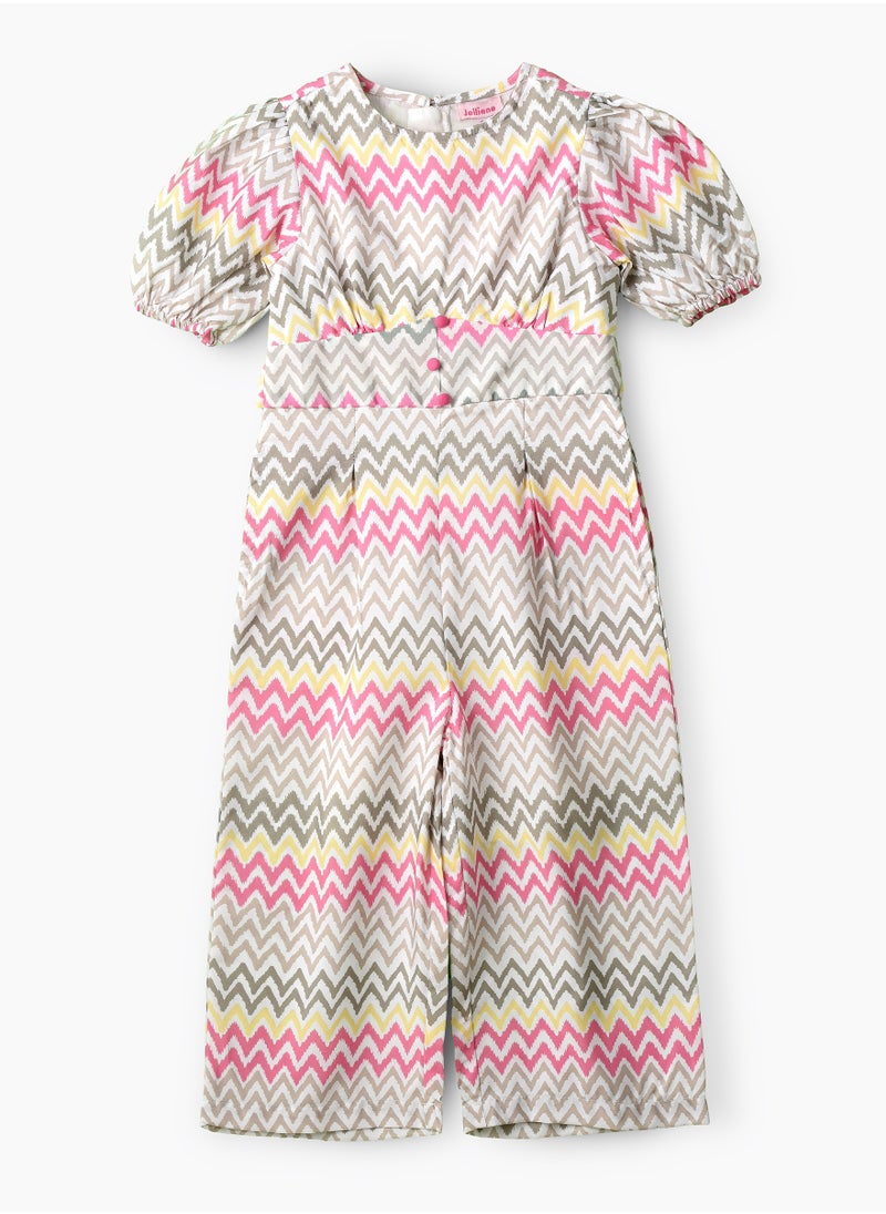 Jelliene Girls Chevron Print Puff Sleeve Jumpsuit  - Image 1