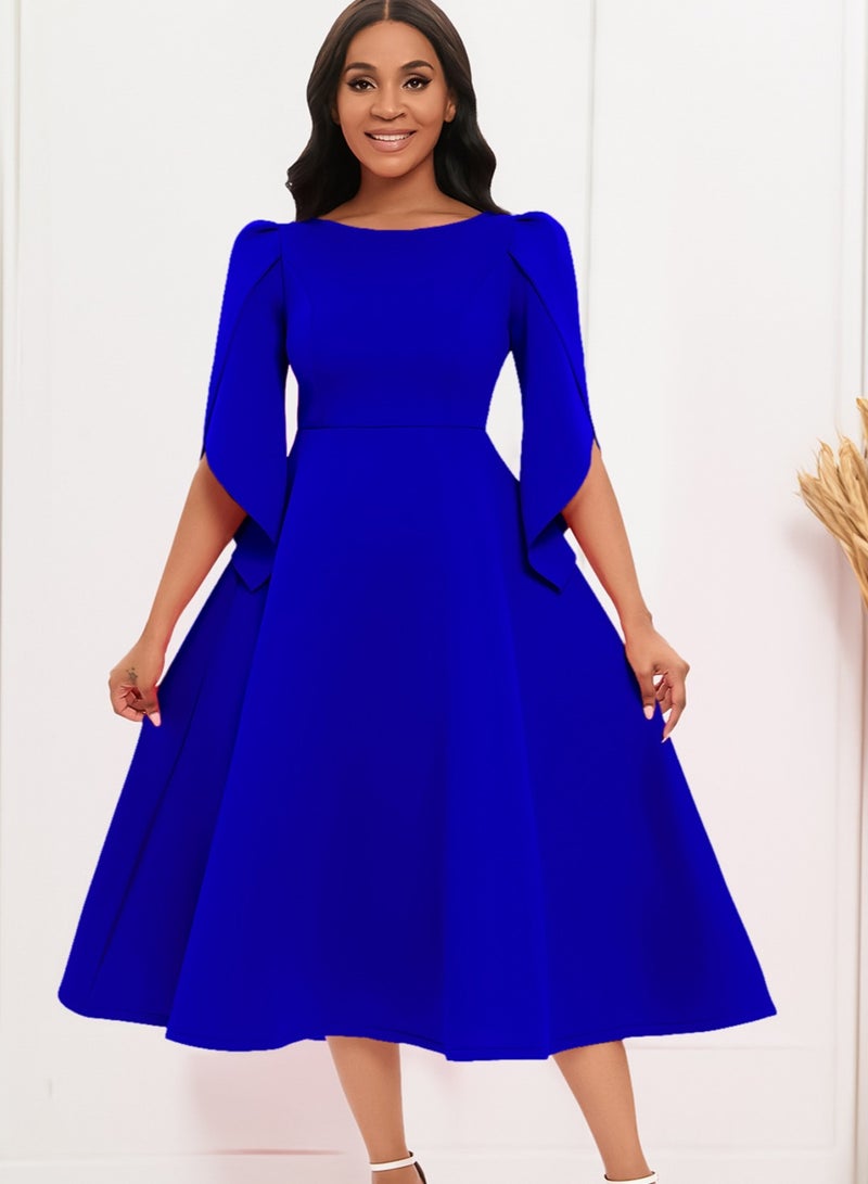 KUYING New Double layered Ruffle Sleeves Solid Color Large Hem Dres  - Image 2