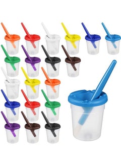 Marspark 40 Pieces Spill Proof Paint Cups With Paint Brushes For Kids Paint Cups With Lids For Kids Toddler Painting Tools Brushes For Watercolor Tempera Washable Acrylic Crafts  - Image 1