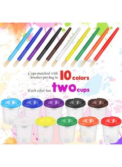 Marspark 40 Pieces Spill Proof Paint Cups With Paint Brushes For Kids Paint Cups With Lids For Kids Toddler Painting Tools Brushes For Watercolor Tempera Washable Acrylic Crafts  - Image 3