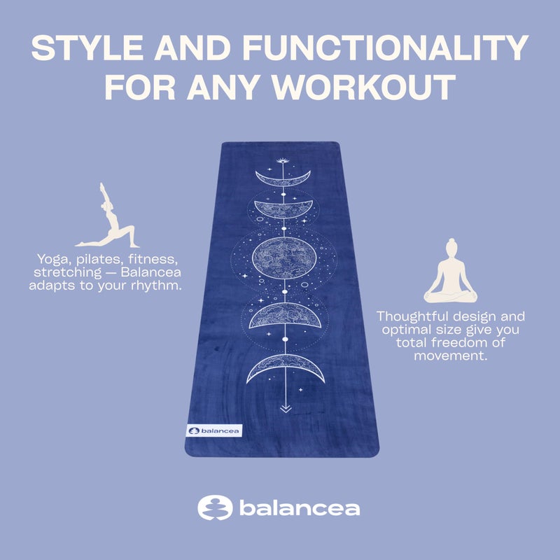 balancea Yoga Mat With Strap 5mm Non Slip Suede & TPE - Blue Eco-Friendly Fitness & Exercise Mat for Home Gym, Pilates, Hot Yoga, and Meditation - Lightweight Durable 72 x 24 inch Workout Mat for Women, Men - Image 4
