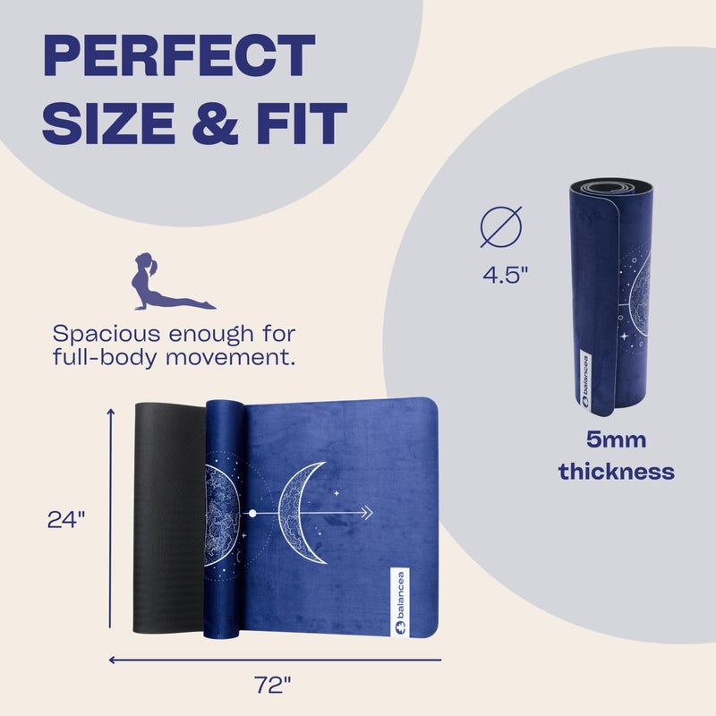 balancea Yoga Mat With Strap 5mm Non Slip Suede & TPE - Blue Eco-Friendly Fitness & Exercise Mat for Home Gym, Pilates, Hot Yoga, and Meditation - Lightweight Durable 72 x 24 inch Workout Mat for Women, Men - Image 2