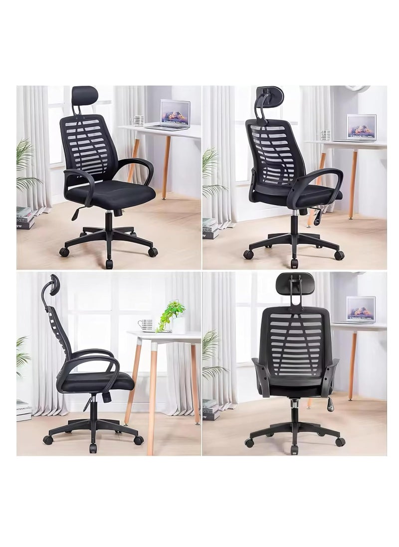 Generic - Ergonomic Office Chair - Height Adjustable Desk Chair with Lumbar Support and Breathable Mesh Backrest - Comfortable Home Office Chair - Black Swivel Computer Chair (Premium) - Image 1
