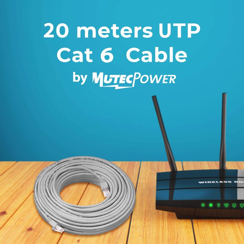 MutecPower Power Networking Cat6 Ethernet Cable with RJ-45 Plug - Grey - 20m - Image 2
