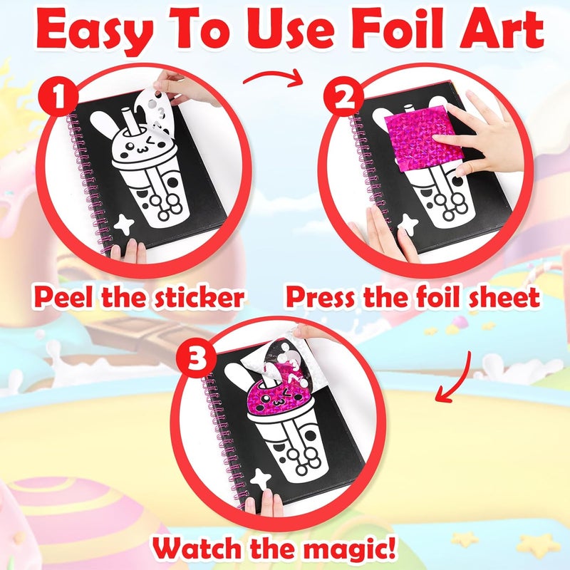 FUNNYB&G Foil Art Kit - Foil Crafts for Kids, Toys for Girls 4-10 Years Old, No Mess Travel Essentials, Kids Toys, Girls Gifts, Birthday Gift, Coloring Books for Kids - Image 4