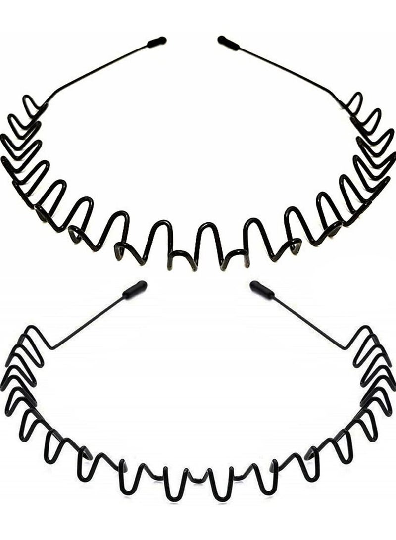 أوريتي رباط شعر رجالي، رباط شعر معدني، أزياء نسائية للرجال، رباط شعر رياضي، مرن، أسنان غير قابلة للانزلاق، قطعتان باللون الأسود - Image 1