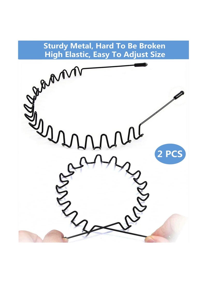 أوريتي رباط شعر رجالي، رباط شعر معدني، أزياء نسائية للرجال، رباط شعر رياضي، مرن، أسنان غير قابلة للانزلاق، قطعتان باللون الأسود - Image 4