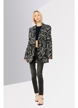 Michael Kors Women Regular Fit Allover Printed Semi Formal Blazers, Black/White  - Image 2