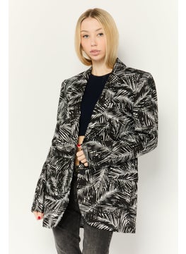 Michael Kors Women Regular Fit Allover Printed Semi Formal Blazers, Black/White  - Image 1