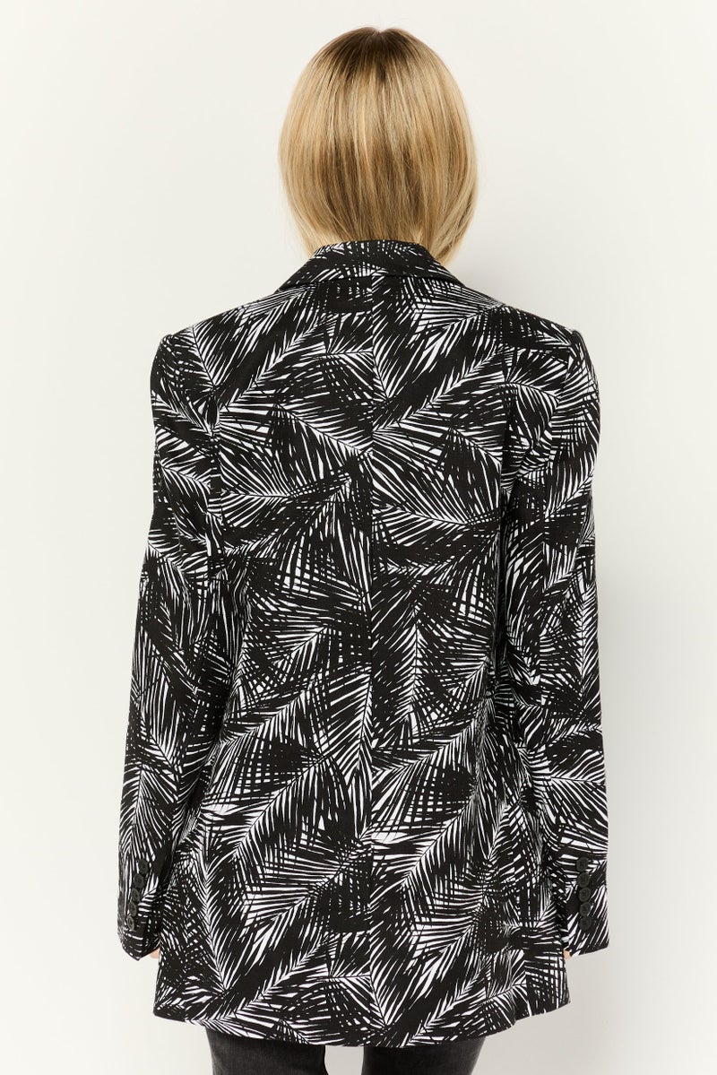 Michael Kors Women Regular Fit Allover Printed Semi Formal Blazers, Black/White  - Image 4