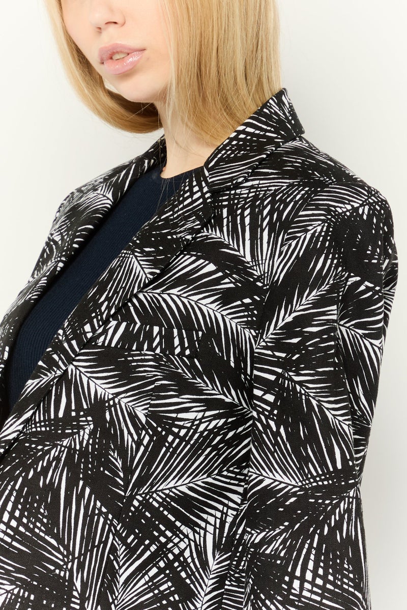Michael Kors Women Regular Fit Allover Printed Semi Formal Blazers, Black/White  - Image 3