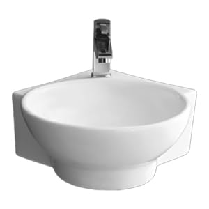 REMOTION Wall Mounted Wash Basin for Bathroom | Ceramic Wash Basin | Wall Hung Small Corner Wash Basin/Sink (16.3 x 13.8 x 4.3 Inch) (Plain White) - Image 4