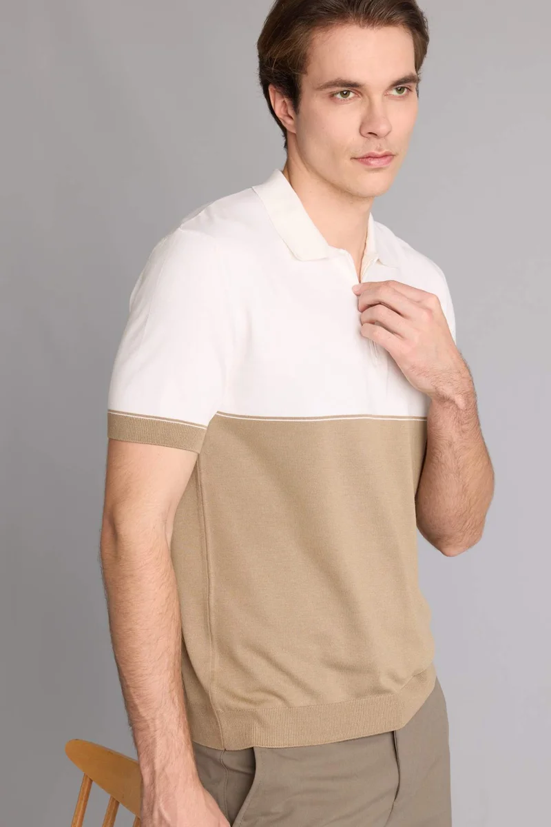ديفاكتو Standard Fit Polo Collar Knitwear Short Sleeve Polo T-Shirt