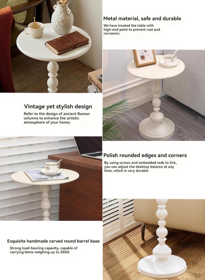 Dida-cosmos Metal Small Round Side End Table, Traditional Coffee Side Table, Small Outdoor Table, Sofa Side Table, Modern Bedside Table for Living Room Bedroom Balcony Patio and Office(40*40*52cm)white - Image 4